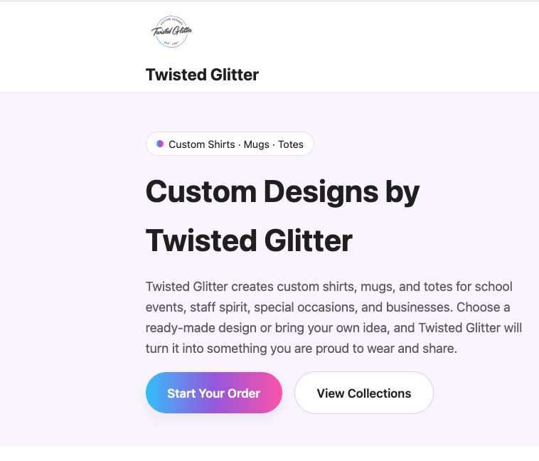 Twisted Glitter website preview